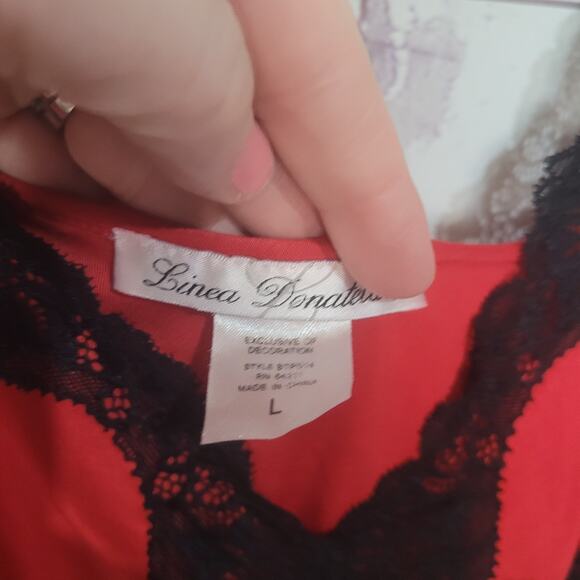 Linea Donatella Red Black Lace Trim Chemise Nightgown Womans Size Large - Picture 4 of 4